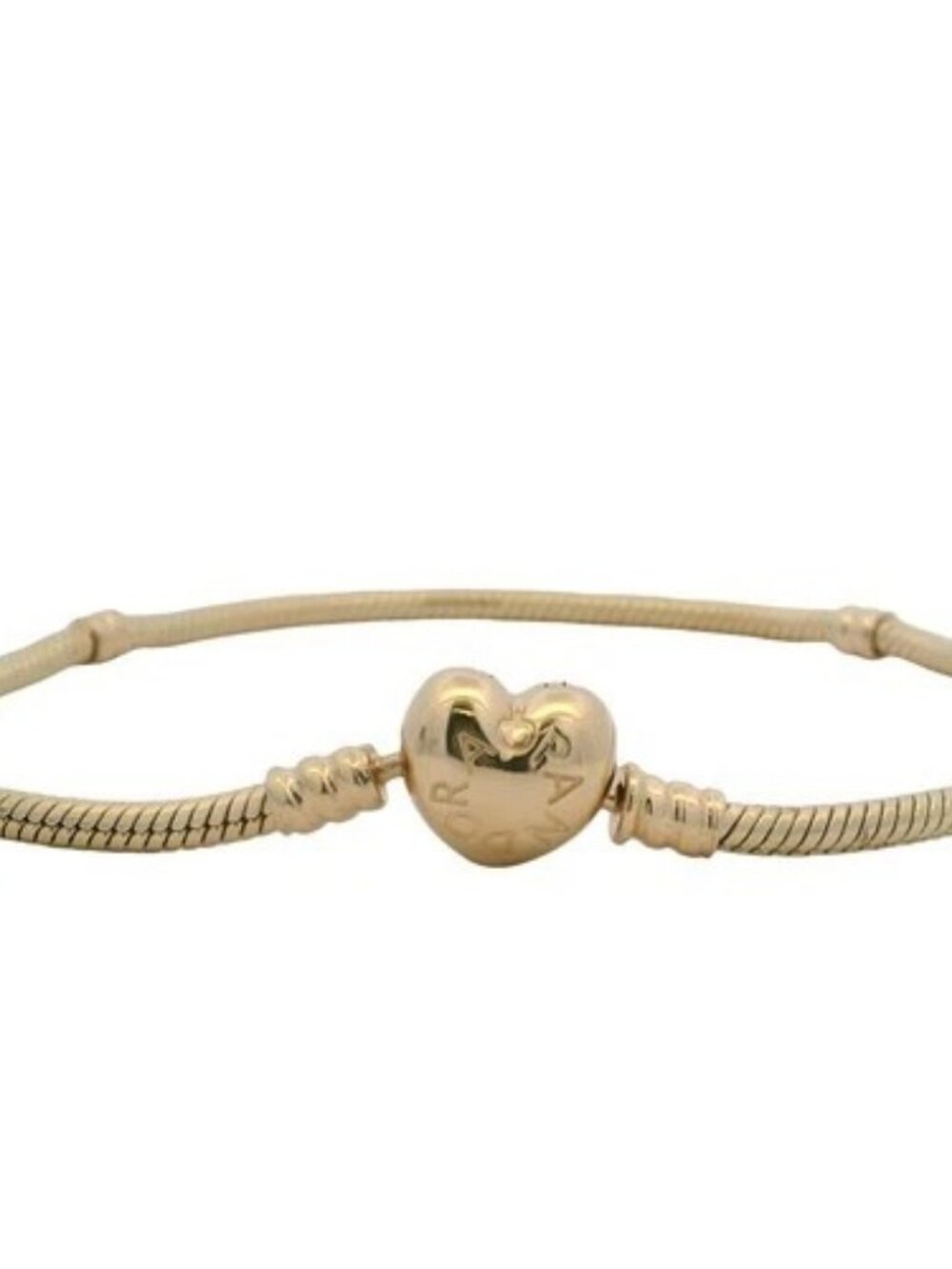 Pandora Moments 14kt Yellow Gold Heart Clasp 9" Snake Chain Bracelet Stoppers